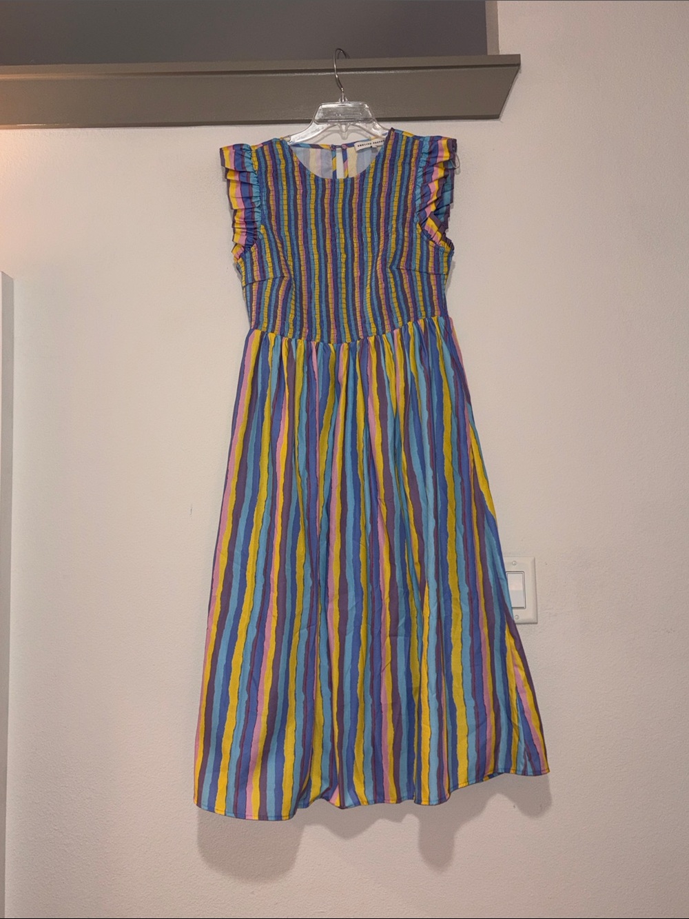 English Factory Stripe Smocked Midi Dress SZ M EUC - Picture 2 of 5